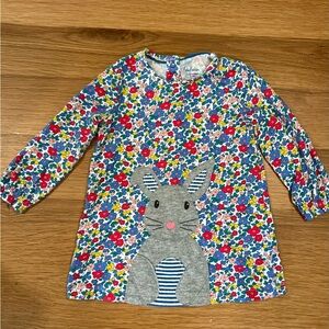 Mini Boden Floral Long Sleeve Tunic with Bunny Appliqué